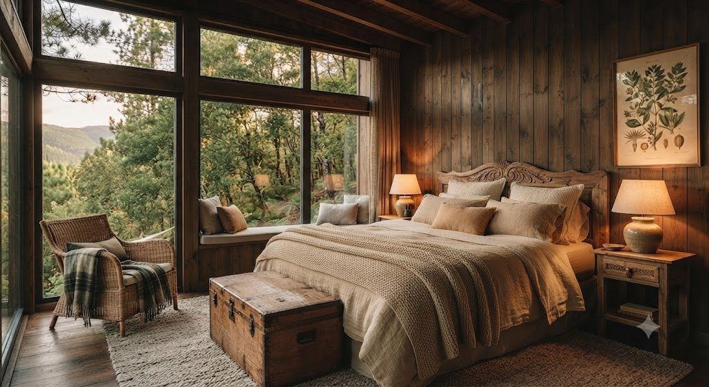 quarto da casa refugio dos carvalhais
